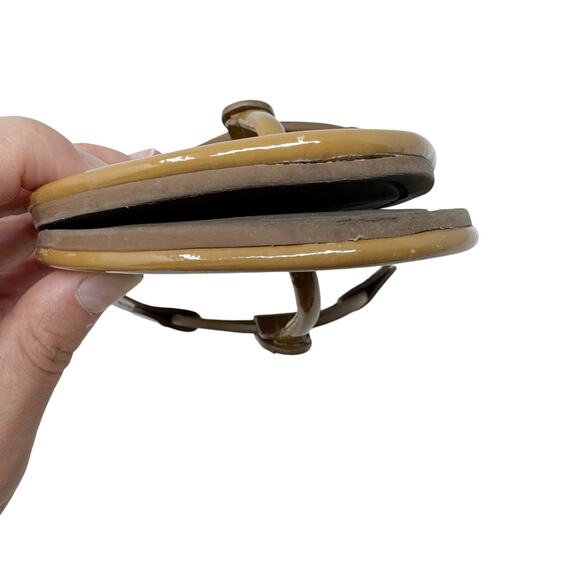 TORY BURCH Tan Caramel Patent Leather Miller Classic Designer Logo Sandals Sz 9 - Picture 7 of 8